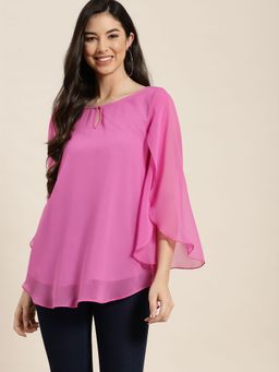 Qurvii - Mauve Key Hole Georgette Top