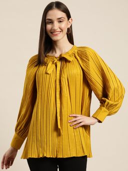 Qurvii - Pleated Mustard Tie Top