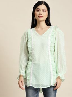 Qurvii - Mint Green Swiss Dot Lace Top