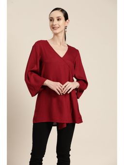 Qurvii - Maroon Rayon Wrap-Around Top