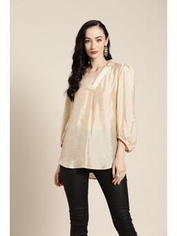 Qurvii - Beige Silk Balloon Sleeve Top