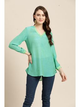 Qurvii - Turquoise Blue Silk Top