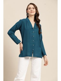 Qurvii - Teal Loop Button Top