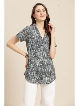 Qurvii - Navy Blue and White Floral Top