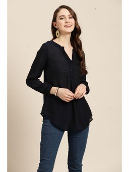 Qurvii - Navy Blue Half Placket Top