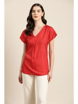 Qurvii - Red Polka Dot V-Neck Kimono Sleeve Top