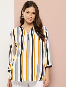 Qurvii - V-Neck Vertical Stripe Top