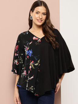 Qurvii - V-Shape Hemline Floral Kimono Top