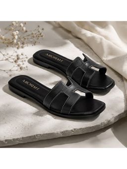 MIORAH - Diana Women Black Leather French Flats