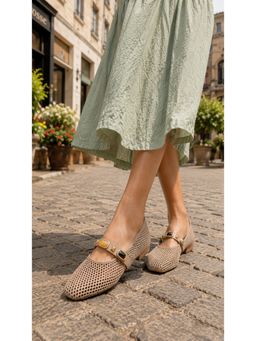 Sandal Stories - Mesh Gemstone Mary Janes Ballerinas - Beige