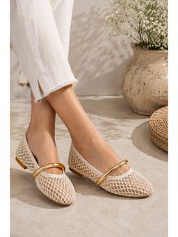 Sandal Stories - Luxe Mesh Gold Bar Mary Jane Ballerinas - Ivory
