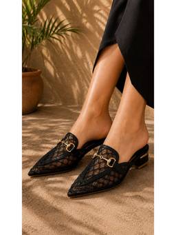 Sandal Stories - Midnight Black Mesh Luxe Pointed Mules