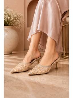 Sandal Stories - Pearl Nude Bloom Embroidered Kitten Mules