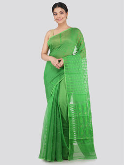 PinkLoom - Womens Soft Cotton Blend Jamdani Saree without Blouse -Green
