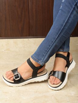 ELLE - Women Sandals with Buckle Details-Black