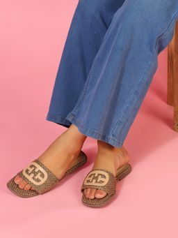 ELLE - Women Textured Slip-On Flats-Beige