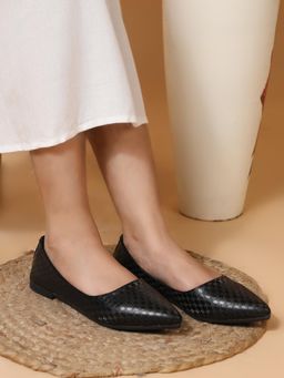 ELLE - Women Textured Slip-On Ballerina-Black