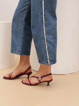 Pair ie Tales - Women Strappy Kitten Heels with Metallic Adornment-Red