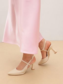 Pair ie Tales - Women Slingback Pointed Toe Sandal Heels-Cream