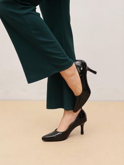 Pair ie Tales - Women Patent Croc-Effect Print Pointed Toe Pumps-Black