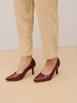 Pair ie Tales - Women Patent Croc-Effect Print Pointed Toe Pumps-Brown