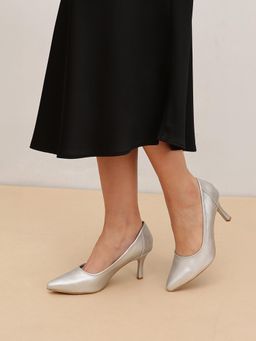Pair ie Tales - Women Matt Pointed Toe Pumps-Silver