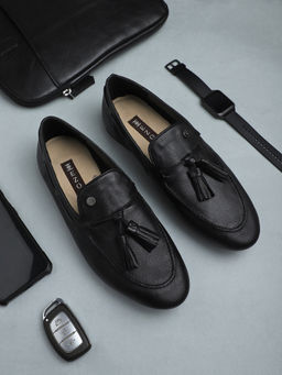 EZOK - Black Leather Semi Formal Loafers