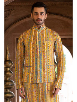 Chhavvi Aggarwal - Men Yellow Printed Bundi