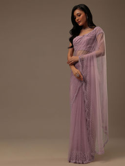 KALKI FASHION - Lavender Stone & Beads Embellished Saree with Unstitched Blouse