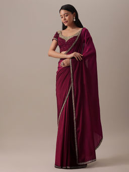 KALKI FASHION - Wine Cut Dana Solid Saree with Unstitched Blouse