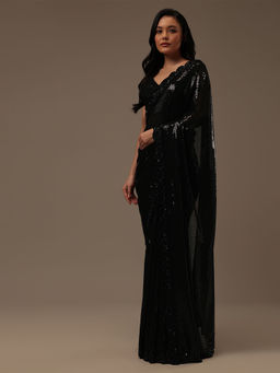 KALKI FASHION - Black Festive Embellished Saree with Unstitched Blouse