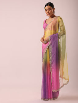 KALKI FASHION - Multi-Colour Shaded Ombre Saree with Unstitched Blouse