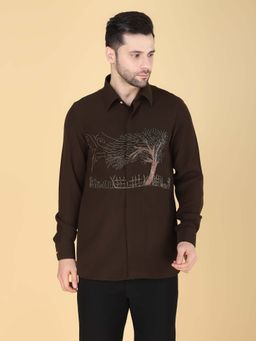 Denis Parkar - Mehendi Brown Hand Embroidered Shirt for Men