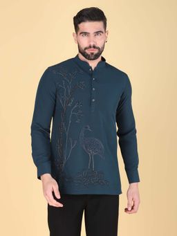 Denis Parkar - Teal Hand Embroidered Shirt for Men
