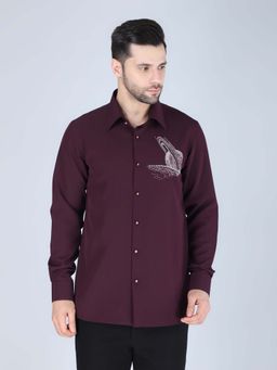 Denis Parkar - Purplish Wine Hand Embroidered Motif Shirt for Men
