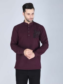 Denis Parkar - Purplish Wine Hand Embroidered Motif Shirt for Men
