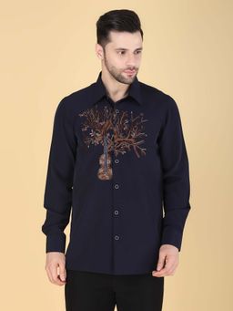 Denis Parkar - Navy Hand Embroidered Shirt for Men