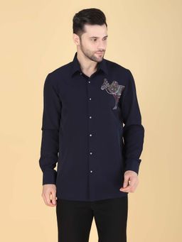 Denis Parkar - Navy Hand Embroidered Shirt for Men