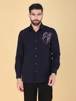 Denis Parkar - Navy Blue Hand Embroidered Shirt for Men