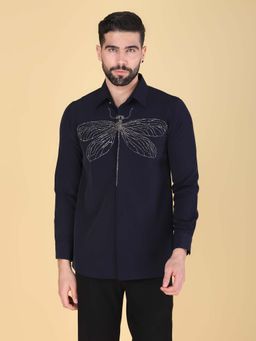 Denis Parkar - Navy Hand Embroidered Shirt for Men
