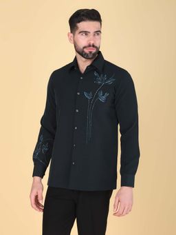 Denis Parkar - Teal Green Hand Embroidered Shirt for Men