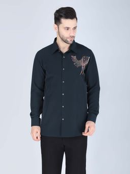 Denis Parkar - Teal Green Hand Embroidered Shirt for Men