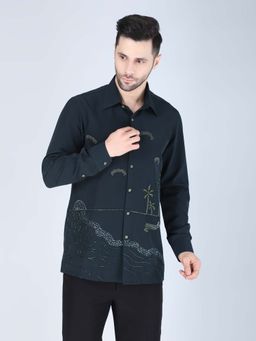 Denis Parkar - Teal Green Hand Embroidered Shirt for Men