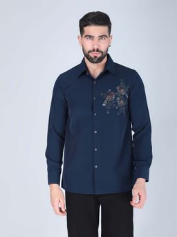 Denis Parkar - Navy Blue Hand Embroidered Shirt for Men