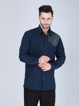 Denis Parkar - Navy Blue Hand Embroidered Shirt for Men