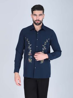 Denis Parkar - Navy Blue Hand Embroidered Shirt for Men