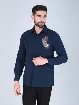 Denis Parkar - Navy Blue Hand Embroidered Shirt for Men
