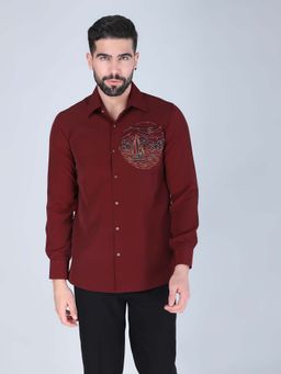 Denis Parkar - Maroon Hand Embroidered Shirt for Men