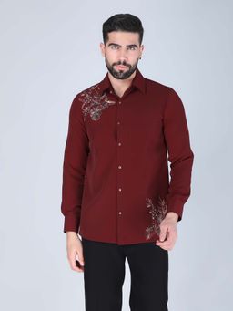 Denis Parkar - Maroon Hand Embroidered Shirt for Men
