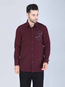 Denis Parkar - Wine Hand Embroidered Shirt for Men